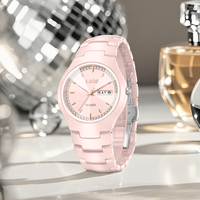 LIGE LG89267 Montre en Céramique Rose pour Femmes, Montre Bracelet à Quartz Analogique, Étanche, Élégante, Cadeau pour Femme