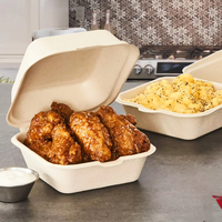 Nouvelles Boîtes Alimentaires Jetables en Canne à Sucre – Contenants Clamshell en Pulpe Naturelle de Canne à Sucre 6'' – Boîte à Déjeuner à Emporter en Bagasse Monopièce