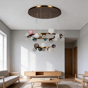 โคมไฟระย้าทรงกลมวัสดุโลหะคุณภาพสูง ดีไซน์ลายเส้น ขนาดกลาง ปรับความสว่างได้ ความสว่างสูง เหมาะสำหรับห้องนั่งเล่น - Product Image 3