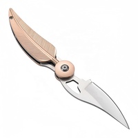 Couteau de poche pliant personnalisé en forme de plume avec manche en aluminium et bord en bec, idéal pour le camping en extérieur, livré dans un sac en nylon