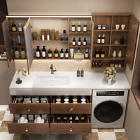 Ensemble de meuble-lavabo moderne flottant avec espace intégré pour machine à laver, éclairage LED et miroir médical anti-buée