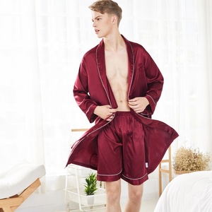 Conjunto de <span class=keywords><strong>Bata</strong></span> de seda para <span class=keywords><strong>hombre</strong></span>, satén, rojo, venta al por mayor - Product Image 1