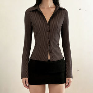 Camisa de Mujer con Botones y Rayas de Bloques de Color, Blusa de Manga Larga Estilo Vintage Y2K, Top para Mujer - Product Image 3