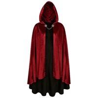 Cape unisexe en velours froissé, costume d'Halloween, cape à capuche pour film/télévision, chaîne à fermoir métallique, longueur au sol, cosplay médiéval pour adulte