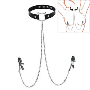 SM 섹스 토이 유럽과 미국 펑크 가죽 손톱 섹시한 칼라 넥 스트랩 초커 목걸이 넥 체인 유방 클립 - Product Image 5