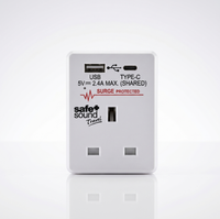 Adaptateur de prise européenne 13A vers prise britannique 3 broches avec protection contre les surtensions, chargeur USB AC/DC 5V 2.4A max pour ordinateur portable, téléphone portable et appareil photo