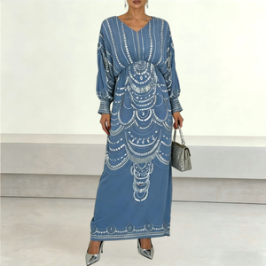 Robe longue de soirée de luxe perlée faite à la main avec cristaux, idéale pour les fêtes, le <span class=keywords><strong>Ramadan</strong></span>, taille unique, élégante, pour l'Aïd - Product Image 1