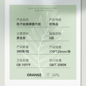 Mouchoirs en papier Orange Girl, 380 feuilles par paquet, 5 plis, 170x125mm, jetables, pour usage en cuisine - Product Image 1