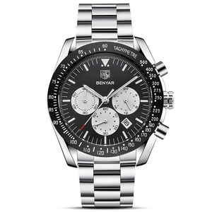 Benyar Men's <b>Chronograph</b> Sports Watch Stainless Steel Strap Calendar 30M Waterproof Multifunctional Alloy Case Folding Clasp - Product Image 2