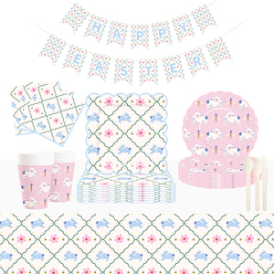 DAMAI <b>Easter</b> Bunny Theme Party Supplies Disposable Paper Plates 9 Inch Custom Napkin Blue with Flower Bunny Tableware Set - Product Image 1