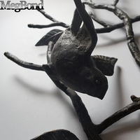 Grande figurine murale en aluminium moulé gravée d'un oiseau sur une branche, décor mural en métal brun foncé peint à la main, décoration intérieure