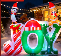 Décoration de Noël gonflable de 1,80 m avec inscription JOY, pingouin et bonhomme en pain d'épices, éclairage LED, pour jardin extérieur