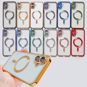Funda de teléfono magnética de carga inalámbrica <span class=keywords><strong>para</strong></span> <span class=keywords><strong>iPhone</strong></span> 16 Pro Max <span class=keywords><strong>11</strong></span> 12 13 14 15, funda transparente de TPU suave galvanizada con película de lente - Product Image 1