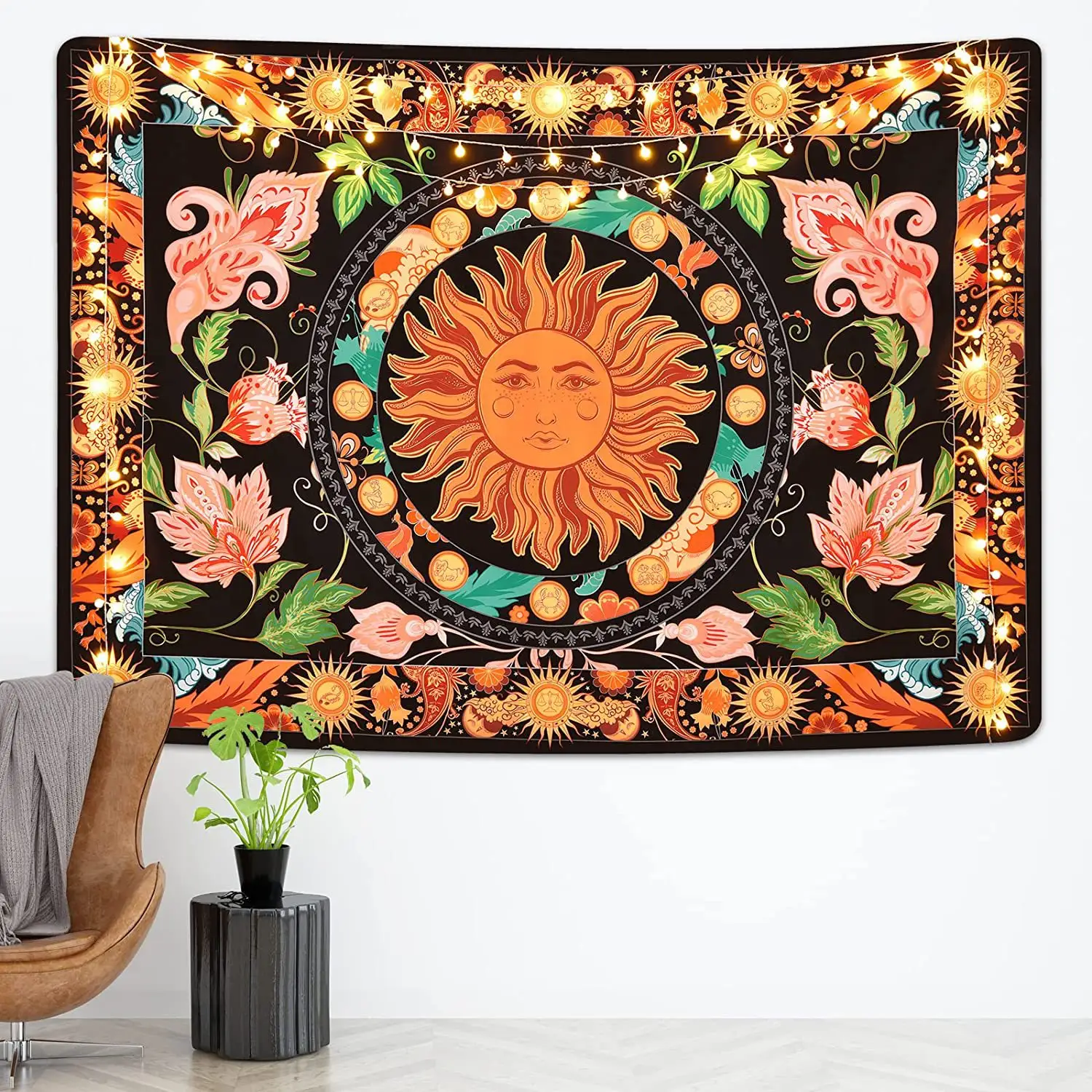 White Black Sun And Moon Wall Hanging Tarot Hippie Dorm Decor Tapestry