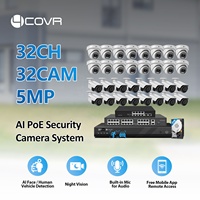 Sistema de Cámaras NVR PoE de 32 Canales 4COVR, 32 Cámaras IP CCTV Mixtas de 5MP, Detección de Líneas Cruzadas con IA, Visión Nocturna, Sistema de Seguridad Empresarial