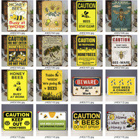 Vintage Honigbienen-Warnschild aus Metall, Retro Vorsichts-Aufkleber, Distressed-Optik, für Imkerei, Bauernhof, Garten, Hinterhof, Bienenstock, Wanddekoration