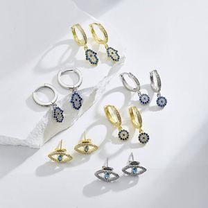 Dylam New Arrival S925 <b>Silver</b> 18K Gold Plated Jewelry Blue Evil Hallow Out Eyes Dangle 5A Zirconia Earrings - Product Image 2