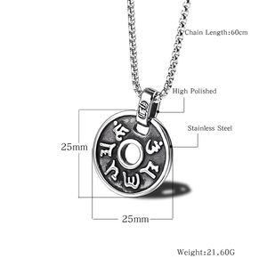 Junjiang SN0112 गर्म बिक्री बौद्ध धर्म ग्रंथों ओम मणि padme हम दौर लटकन स्टेनलेस स्टील थाई ताबीज हार - Product Image 2