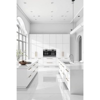 Meubles de cuisine modulaires écologiques minimalistes blancs laqués brillants en MDF, fabriqués en Chine - Solution complète pour appartement