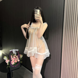 Abito da notte trasparente da donna con motivo a maniche lunghe con spalle scoperte da donna con chiusura a coulisse - Product Image 6