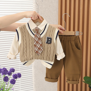 Ensemble trois pièces décontracté pour garçons, style automne, pull à cravate B-Line, nouveau modèle, pour 1-2-4 ans - Product Image 3