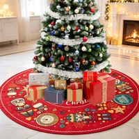 Tapis de base d'arbre de Noël rond personnalisé, motif dessin animé rouge vintage, aquarelle, Père Noël, Casse-Noisette, Homme en pain d'épices, décoration de Noël