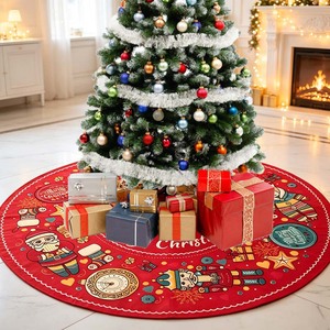 Tappetino Rotondo Personalizzato per Albero di Natale, Design Vintage Rosso con Babbo Natale, <span class=keywords><strong>Schiaccianoci</strong></span> e Omino di Pan di Zenzero, Decorazione Natalizia - Product Image 4