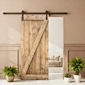 Porte de grange coulissante GUJIE Z de style ferme en <span class=keywords><strong>bois</strong></span> de pin noueux teinté, imperméable, à monter soi-même, avec kit de quincaillerie pour usage intérieur - Product Image 2
