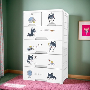 Armoire de rangement en plastique à <span class=keywords><strong>3</strong></span> 5 niveaux pour la chambre des enfants Placards imprimés de chiens mignons pour la chambre à coucher Armoire - Product Image 1