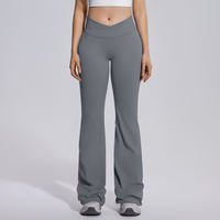 Celana Yoga Seamless Solid ODM Crossover V Waist Flare High Stretch Bootcut untuk Wanita, Cocok untuk Lari, Fitness, dan Olahraga di Gym