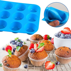 Không dính BPA miễn phí Silicone <span class=keywords><strong>Muffin</strong></span> Pan cupcake khuôn mẫu thực phẩm lớp hình tròn 12 ly <span class=keywords><strong>Muffin</strong></span> thiếc Silicone Baking cup khuôn mẫu - Product Image 4