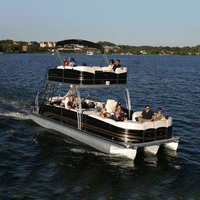 Luxe 25 pieds Double Decker Tritoon maison bateau avec cabine toboggan remorque moteur hors-bord surf pêche rivières aventure en plein air