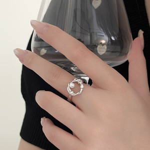 S925 Sterling Silver C Shaped <b>Ring</b> Women Retro Pearl Texture <b>Open</b> <b>Ring</b> Hip Hop Index Finger <b>Ring</b> Trendy Jewelry Gift - Product Image 3