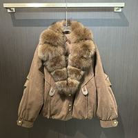 Manteau d'hiver chaud et coupe-vent avec col en fourrure de renard naturelle, coupe décontractée chic, épais et rembourré de duvet