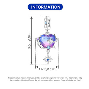 Pendentif planète en cuivre blanc en forme de cœur, très demandé, accessoire de bracelet DIY haut de gamme, vente en gros pour femmes - Product Image 3