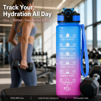Botella de Agua Motivacional de 32oz con Marcador de Tiempo y Logotipo Personalizado, Libre de BPA, Tritán, Deportiva, para Fitness, Venta al Por Mayor, OEM, a Granel