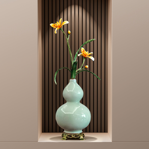 Vase de table en céladon en forme de gourde, décoration d'orchidée, ornement de style chinois pour salon, cadeau de pendaison de crémaillère - Product Image 3
