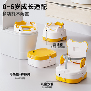 Siège de toilette pour bébé avec dossier, pour enfant de 1 à 3 ans, utilisation portable en extérieur, jaune et blanc, en matériau PP - Product Image 4
