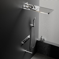 Grand plafond chromé de luxe, système de douche multifonction, ensemble de douche mural dissimulé en carreaux