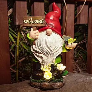정원 Gnomes 동상 태양 조명 인형 들고 환영 기호 꿀벌 GardenDecor