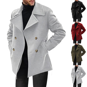 Gabardina para hombre de longitud media, doble botonadura, mezcla de lana, ropa de abrigo para primavera y otoño. - Product Image 1