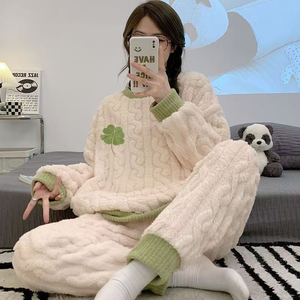 Pijamas de <span class=keywords><strong>Invierno</strong></span> para Mujer, Conjunto de Franela con Estampado de Dibujos Animados, Ropa de Dormir Gruesa de Manga Larga, Ropa de Casa Cómoda y Holgada con Estampado de Gatitos - Product Image 6