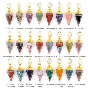 Vente en gros de graviers d'améthyste, pendule hexagone en résine de quartz rose de guérison, copeaux de cristal, pendentif cône d'orgone - Product Image 6