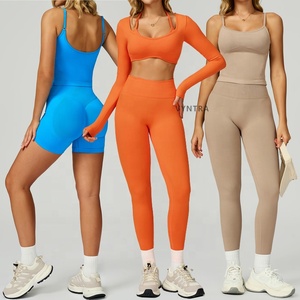 Tuta da ginnastica da donna per allenamento Fitness a manica <span class=keywords><strong>lunga</strong></span> da ginnastica da corsa abbigliamento sportivo reggiseno canottiera Leggings Shorts Set sportivo - Product Image 3