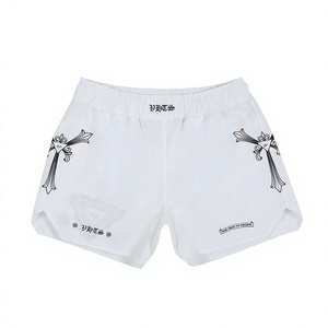 White <b>Men's</b> MMA <b>Shorts</b> with Cross Print Stretch Breathable Quick Dry Lightweight Regular Fit <b>Combat</b> Sports Apparel Custom - Product Image 1