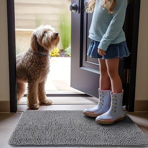 Tapis de porte pour <span class=keywords><strong>chien</strong></span> en chenille super absorbant, antidérapant, en microfibre, lavable, pour pattes boueuses - Product Image 6
