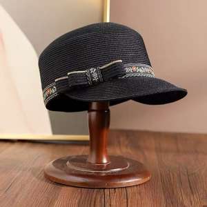 Chapeau de newsboy rétro britannique pour la protection solaire estivale, casquette beret anti-UV, chapeau de voyage Fedora avec fleur et nœud - Product Image 3