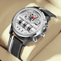 Montre de sport de luxe pour homme à quartz, grand cadran squelette, calendrier, lumineuse, étanche, bracelet en cuir, montre-bracelet tendance Reloj Hombre
