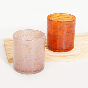Portavelas de Vidrio con Rayas de Múltiples Colores, de Alta Calidad y Creatividad, Portavelas Dorado con Brillo, Soplado a Mano, para Bodas - Product Image 1