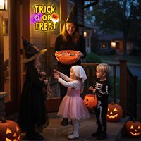 Enseigne néon LED Halloween Trick Treat, décorations de fête, décoration effrayante pour chambre, bar, fenêtre, alimentée par USB, variateur d'intensité, impression UV, acrylique mural
